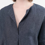 Evam Eva Apparel Womens Blouses Linen Tuck Pullover in Navy Navy / One Size