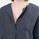 Evam Eva Apparel Womens Blouses Linen Tuck Pullover in Navy Navy / One Size
