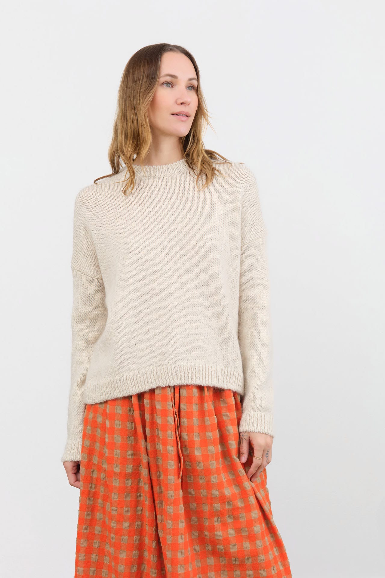 Evam Eva Apparel Womens Sweaters Low Gauge Pullover Ecru / One Size