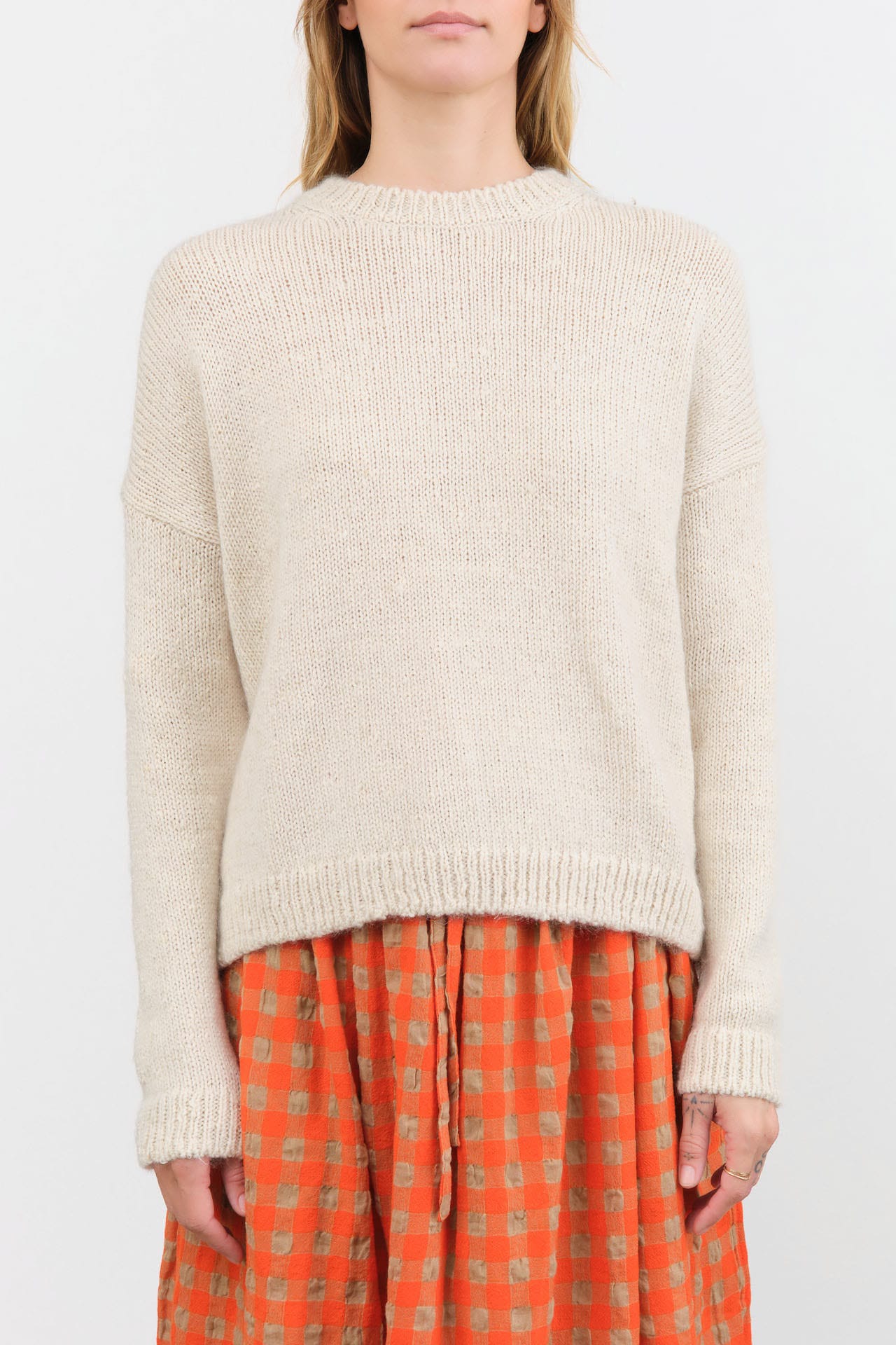 Evam Eva Apparel Womens Sweaters Low Gauge Pullover Ecru / One Size