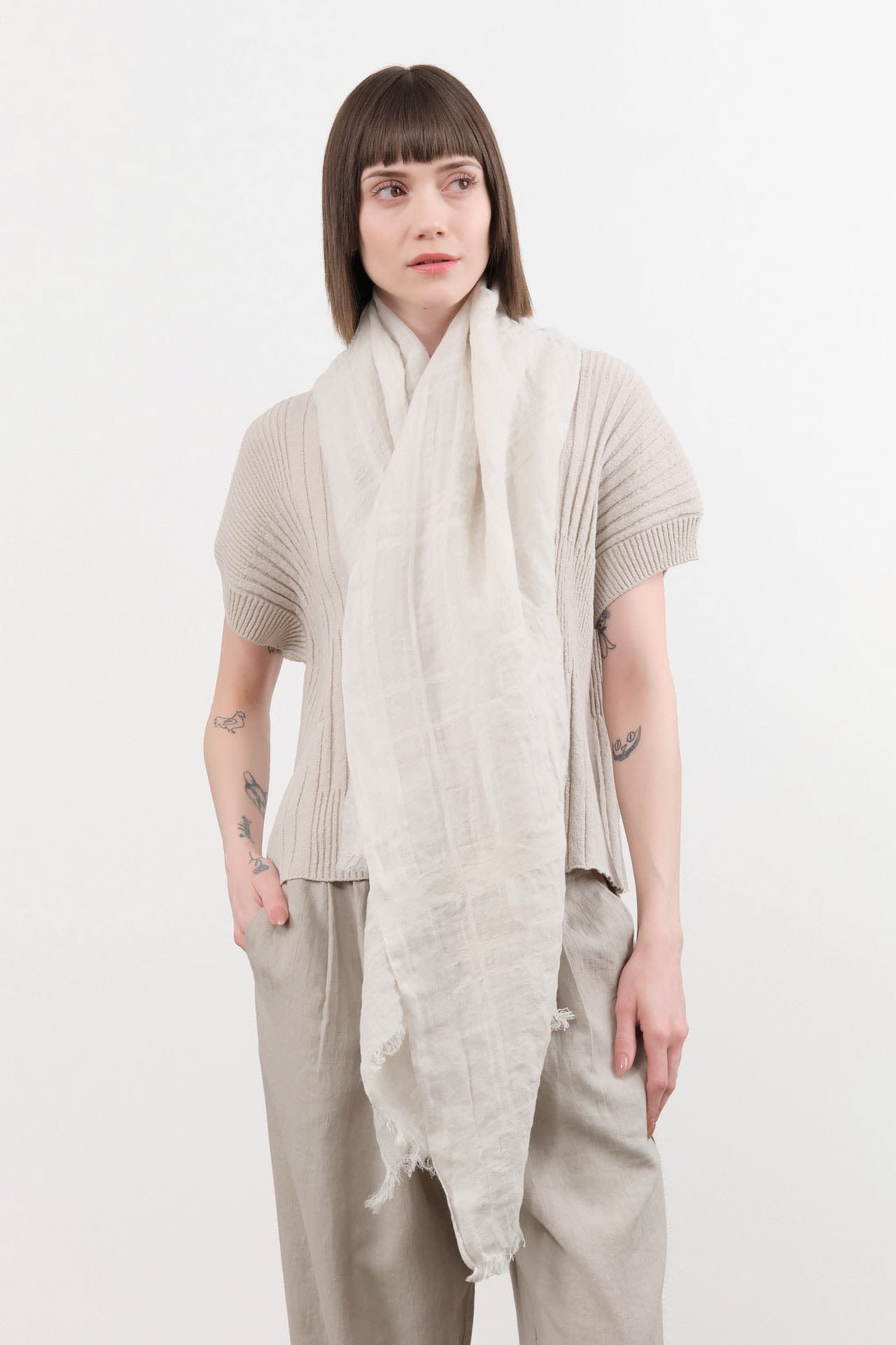 Evam Eva Accessories Scarves Random Check Stole in Antique White Antique White / One Size