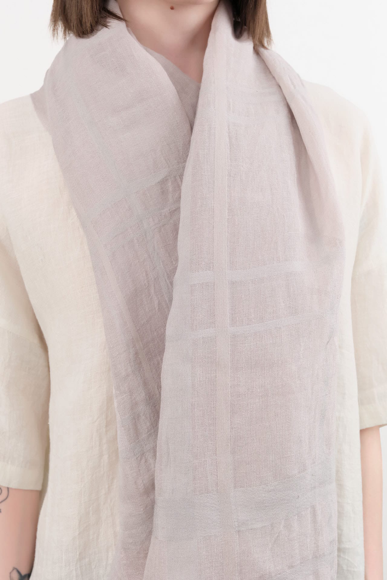 Evam Eva Accessories Scarves Random Check Stole in Grege Grege / One Size