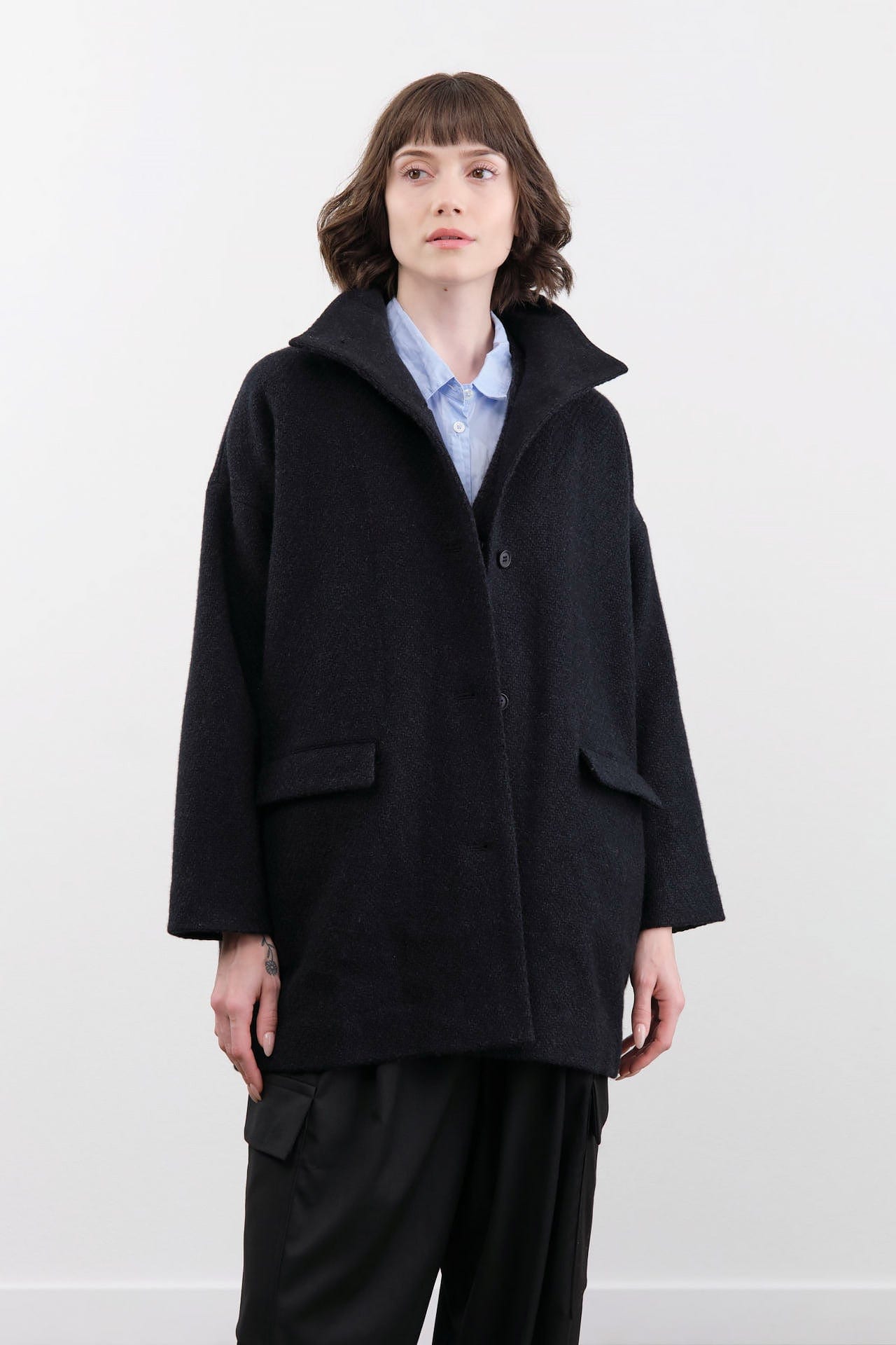 Evam Eva Apparel Womens Outerwear Renew-Wool Stand Short Coat