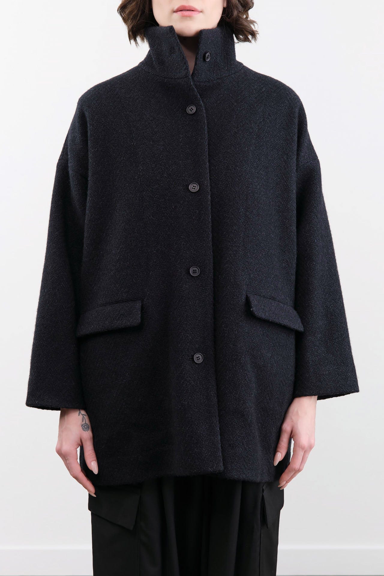 Evam Eva Apparel Womens Outerwear Renew-Wool Stand Short Coat