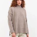Evam Eva Apparel Womens Sweaters Renew-Wool Turtleneck in Mocha