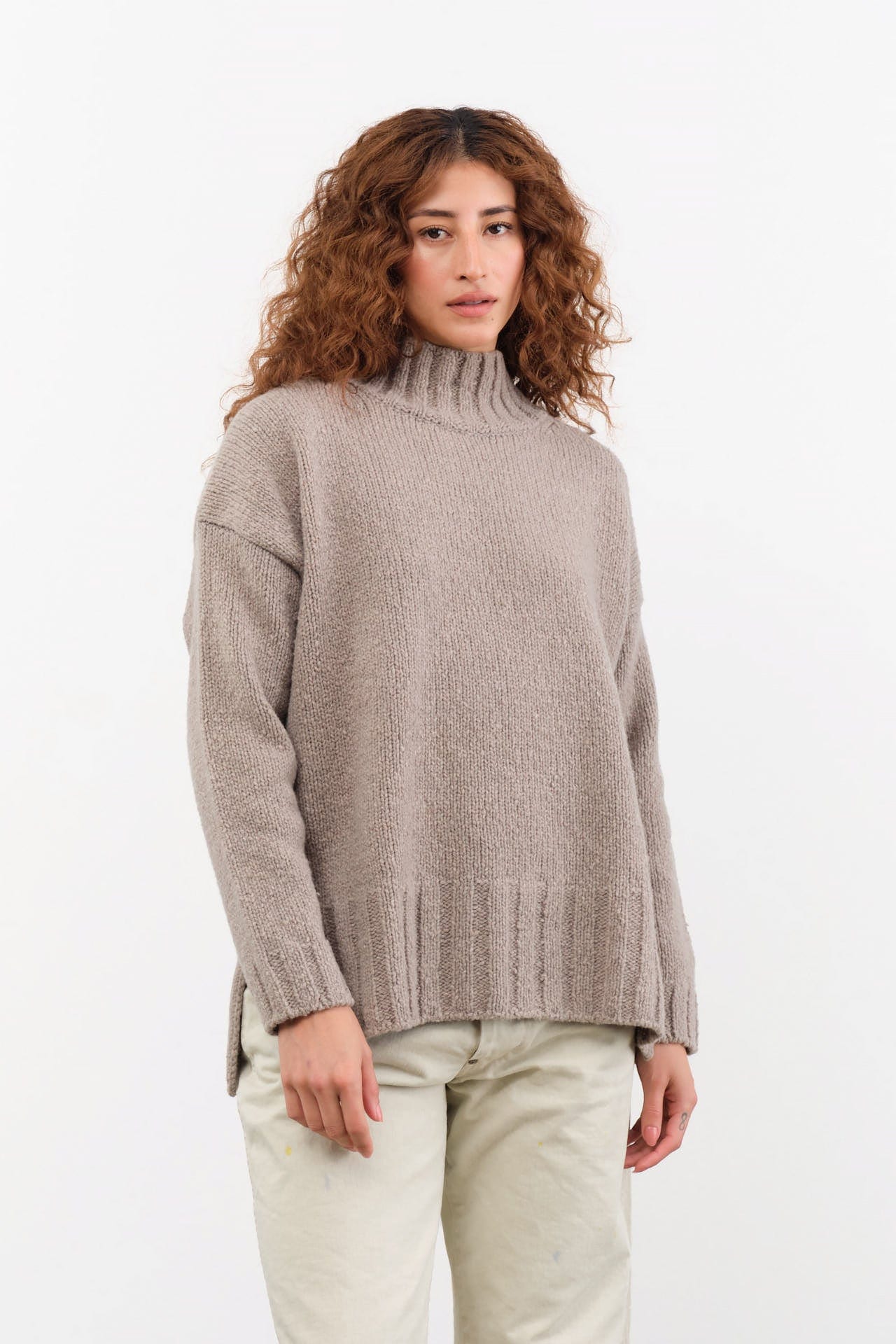 Evam Eva Apparel Womens Sweaters Renew-Wool Turtleneck in Mocha