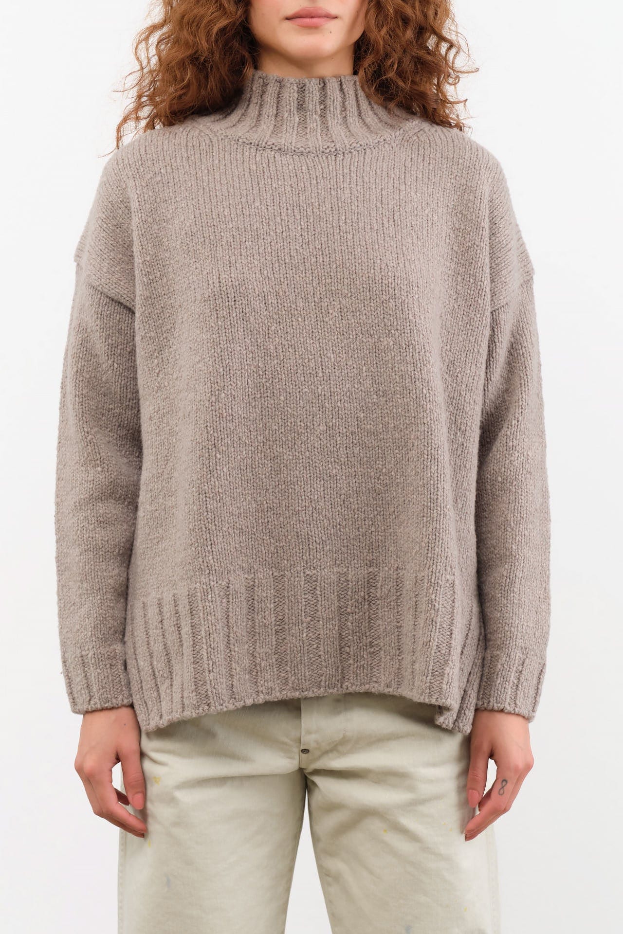 Evam Eva Apparel Womens Sweaters Renew-Wool Turtleneck in Mocha