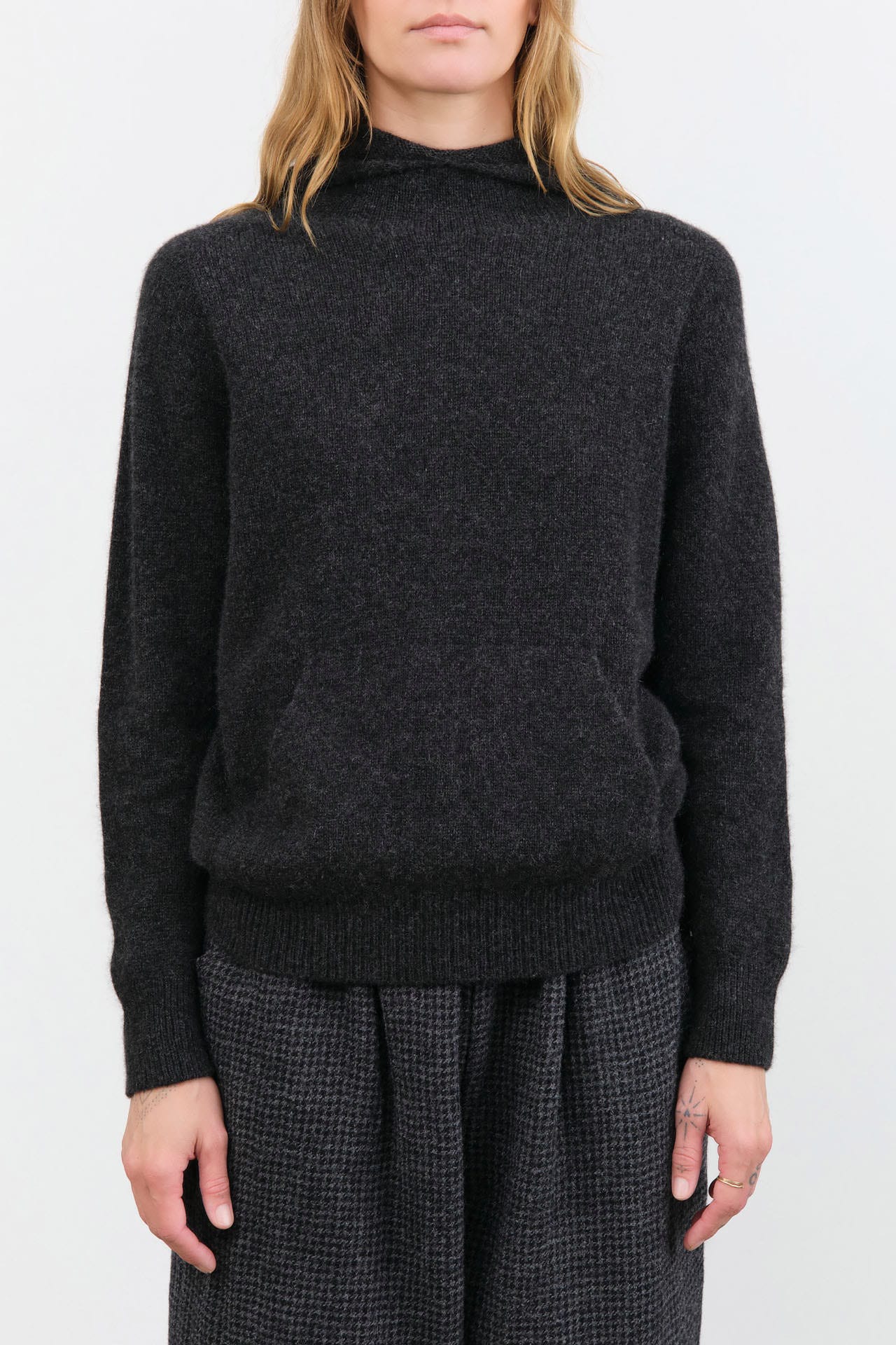 Evam Eva Apparel Womens Sweaters Seamless Cashmere Parka in Charcoal