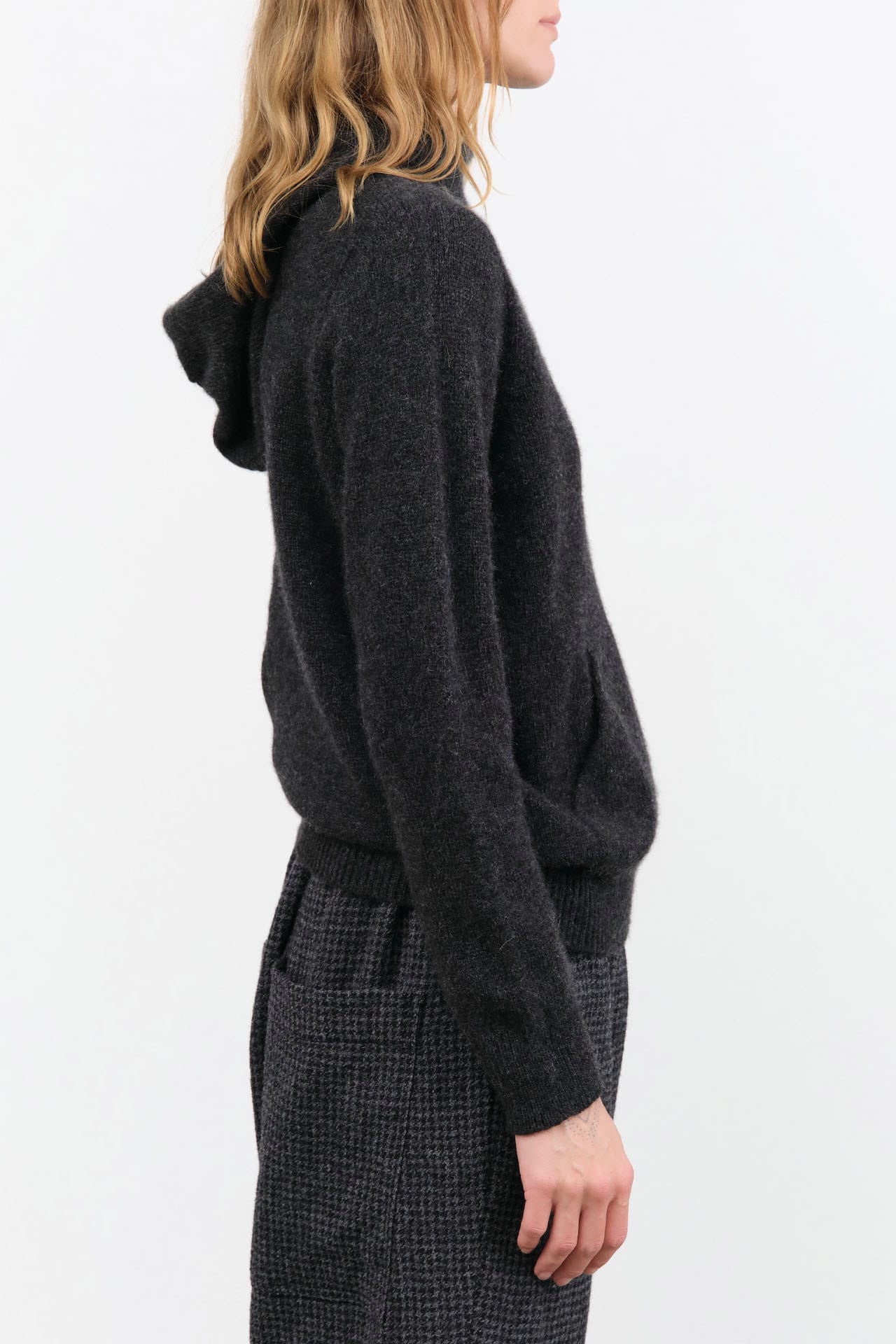 Evam Eva Apparel Womens Sweaters Seamless Cashmere Parka in Charcoal