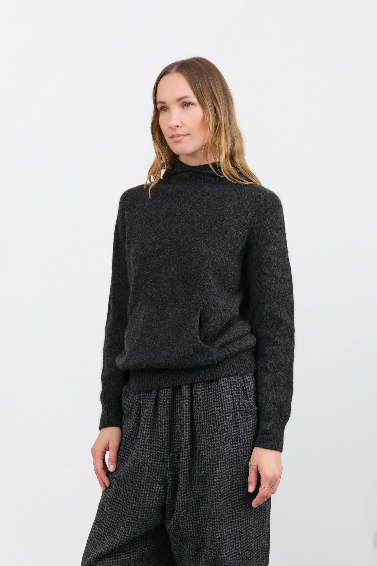 Evam Eva Apparel Womens Sweaters Seamless Cashmere Parka in Charcoal
