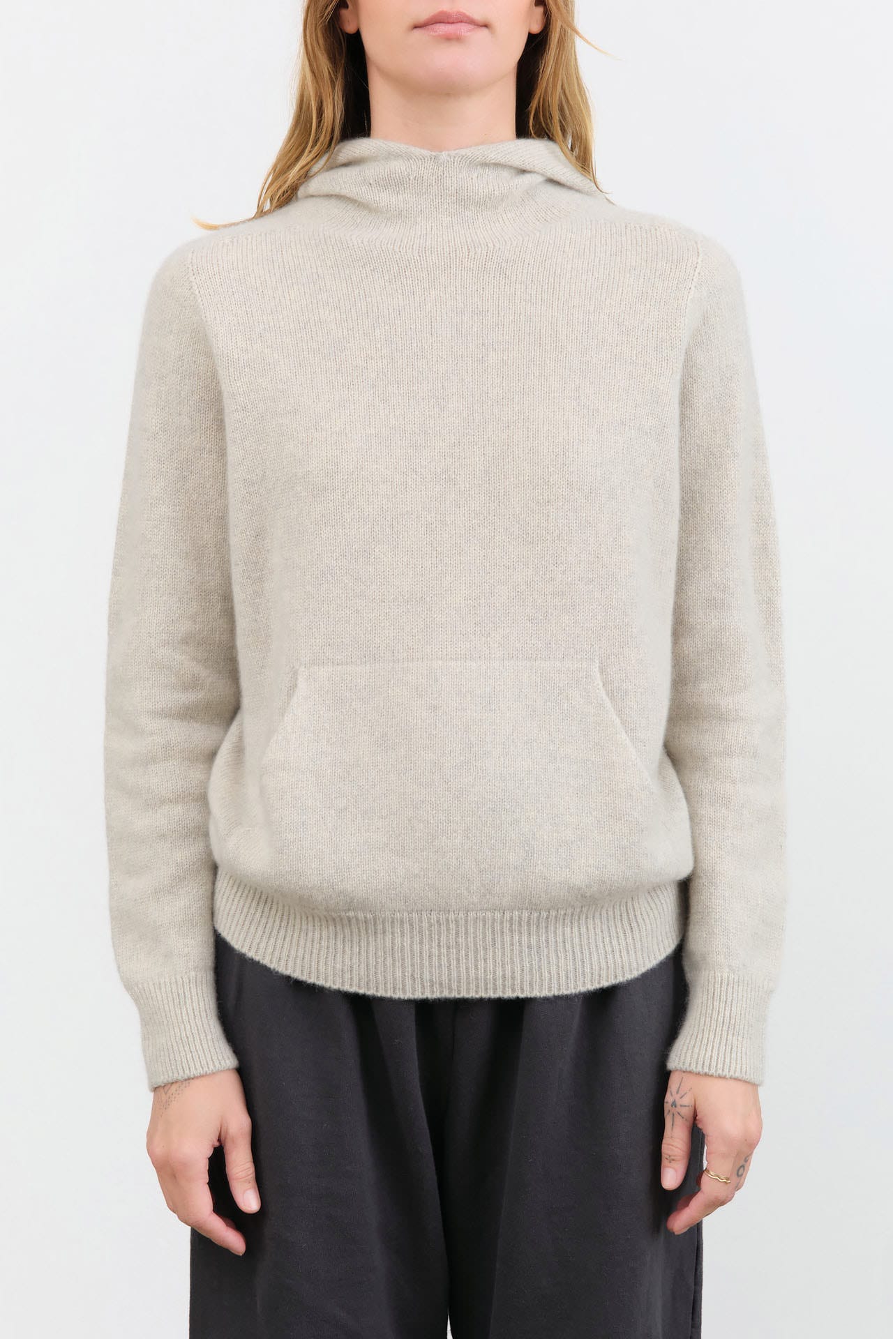 Evam Eva Apparel Womens Sweaters Seamless Cashmere Parka in Light Gray