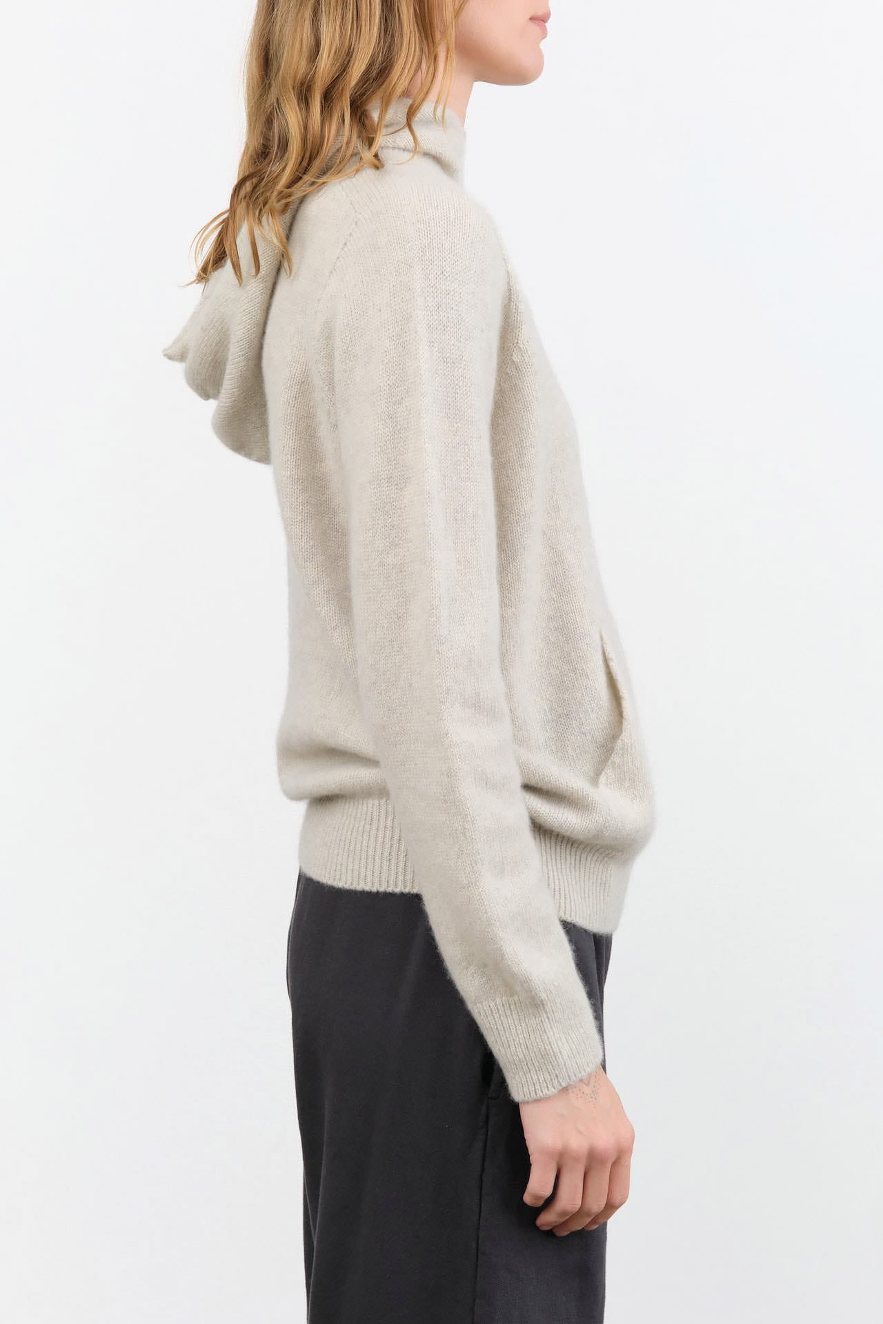 Evam Eva Apparel Womens Sweaters Seamless Cashmere Parka in Light Gray