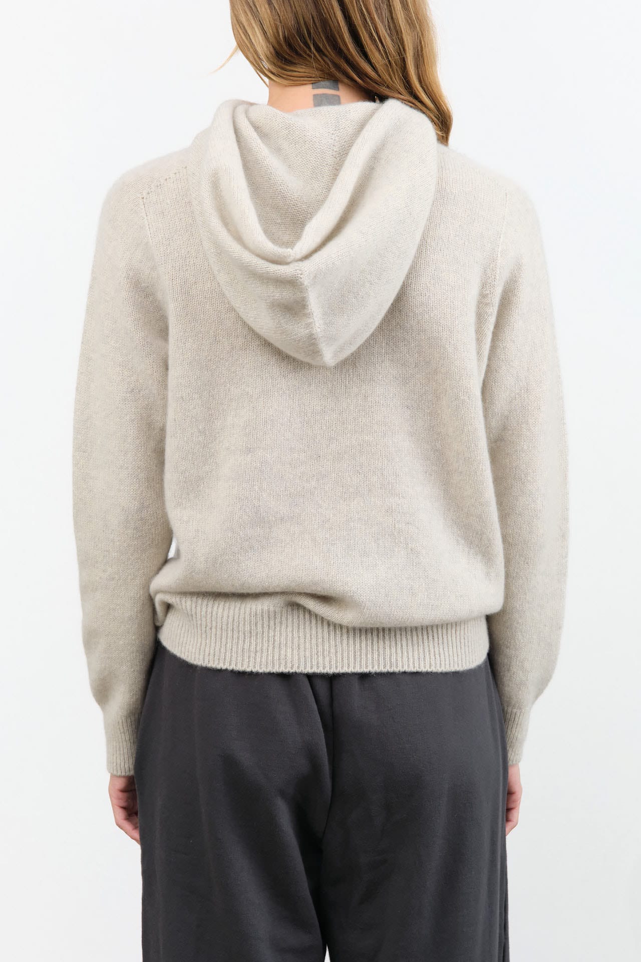 Evam Eva Apparel Womens Sweaters Seamless Cashmere Parka in Light Gray