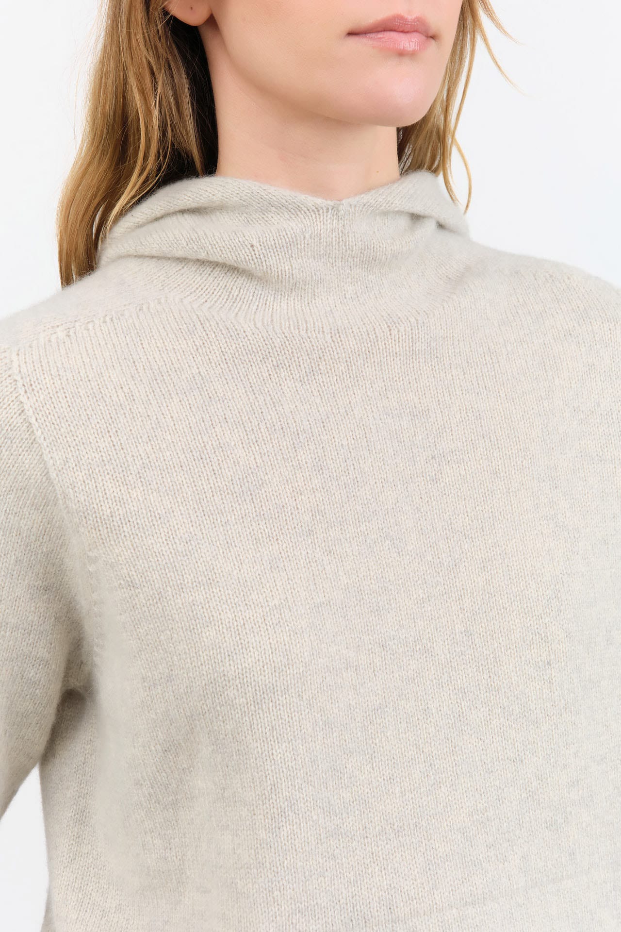 Evam Eva Apparel Womens Sweaters Seamless Cashmere Parka in Light Gray