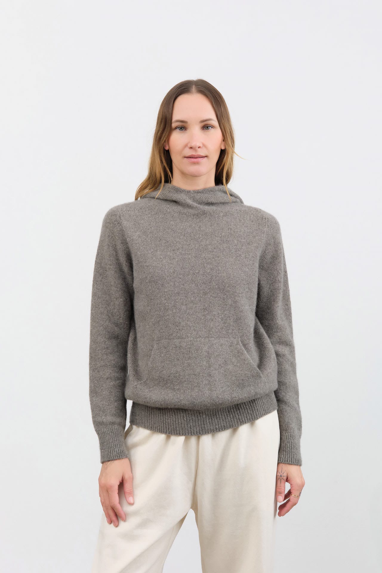 Evam Eva Apparel Womens Sweaters Seamless Cashmere Parka in Mocha