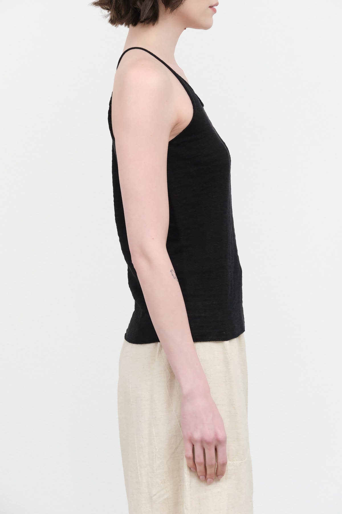 Side view of Washable Linen Camisole in Black