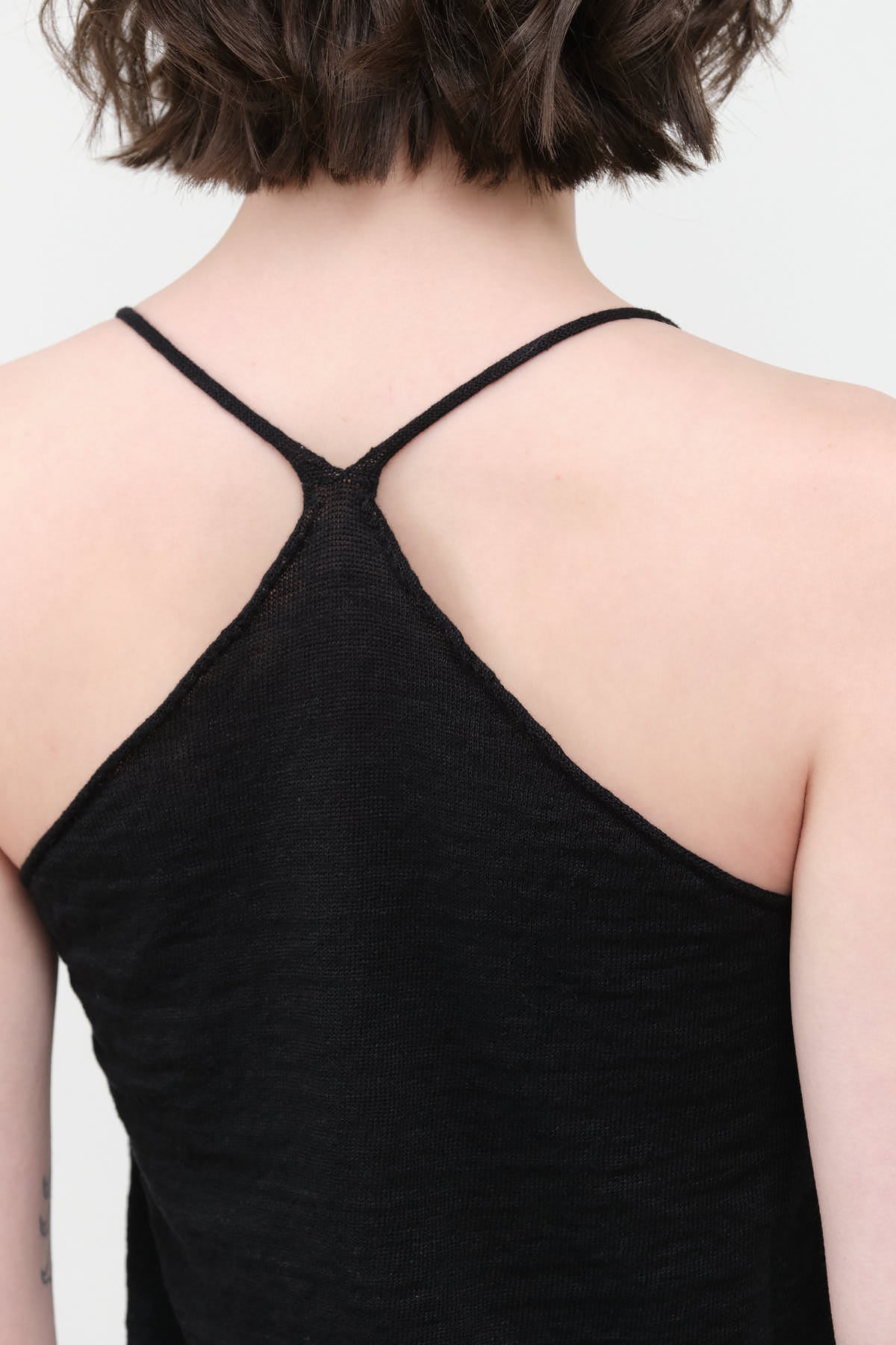 Racerback view of Washable Linen Camisole in Black