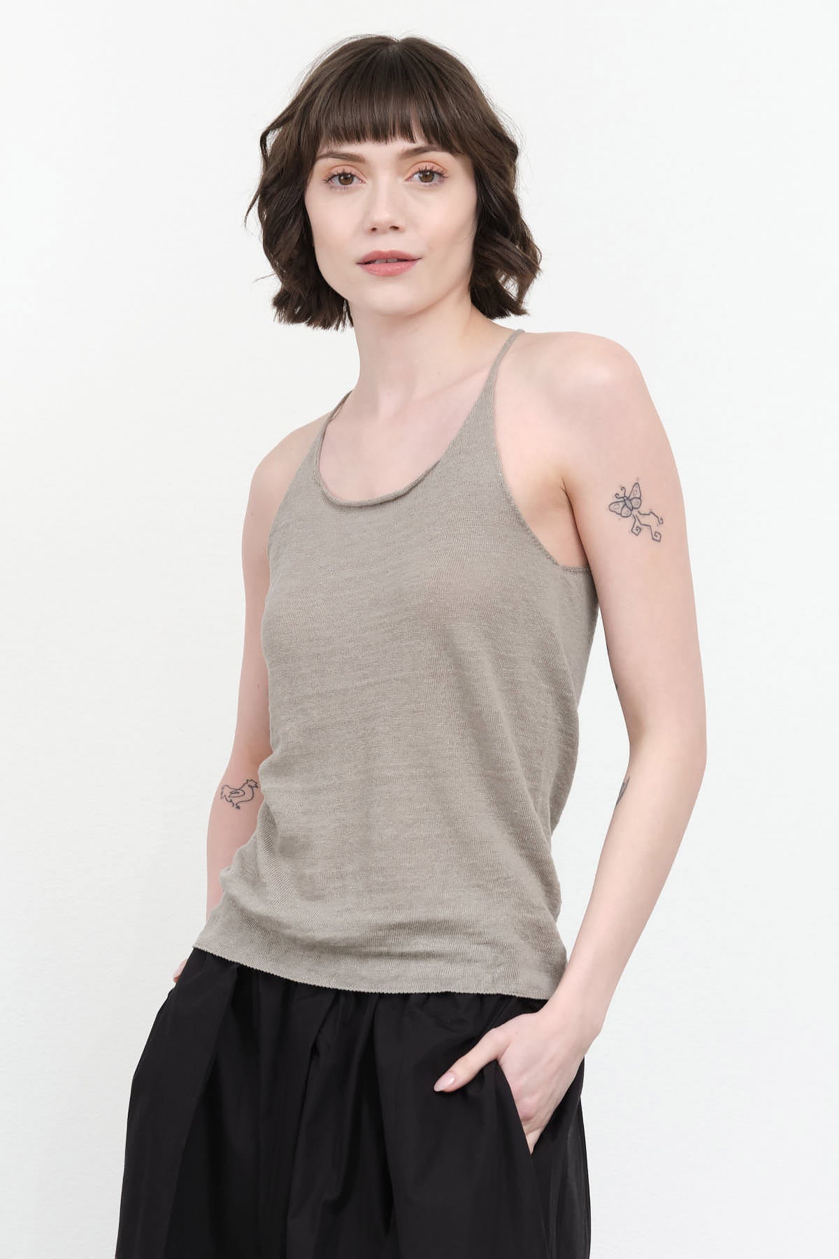 Styled Washable Linen Camisole in Grege
