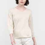 Styled Washable Linen V Neck Pullover in Ivory