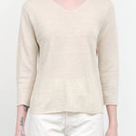 Front view of Washable Linen V Neck Pullover in Ivory
