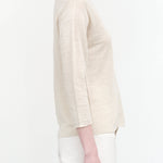 Side view of Washable Linen V Neck Pullover in Ivory