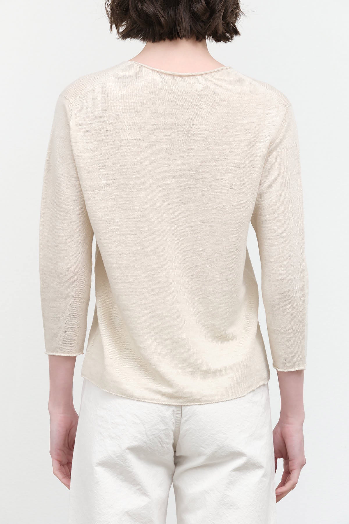 Back view of Washable Linen V Neck Pullover in Ivory