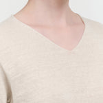 Collar view of Washable Linen V Neck Pullover in Ivory