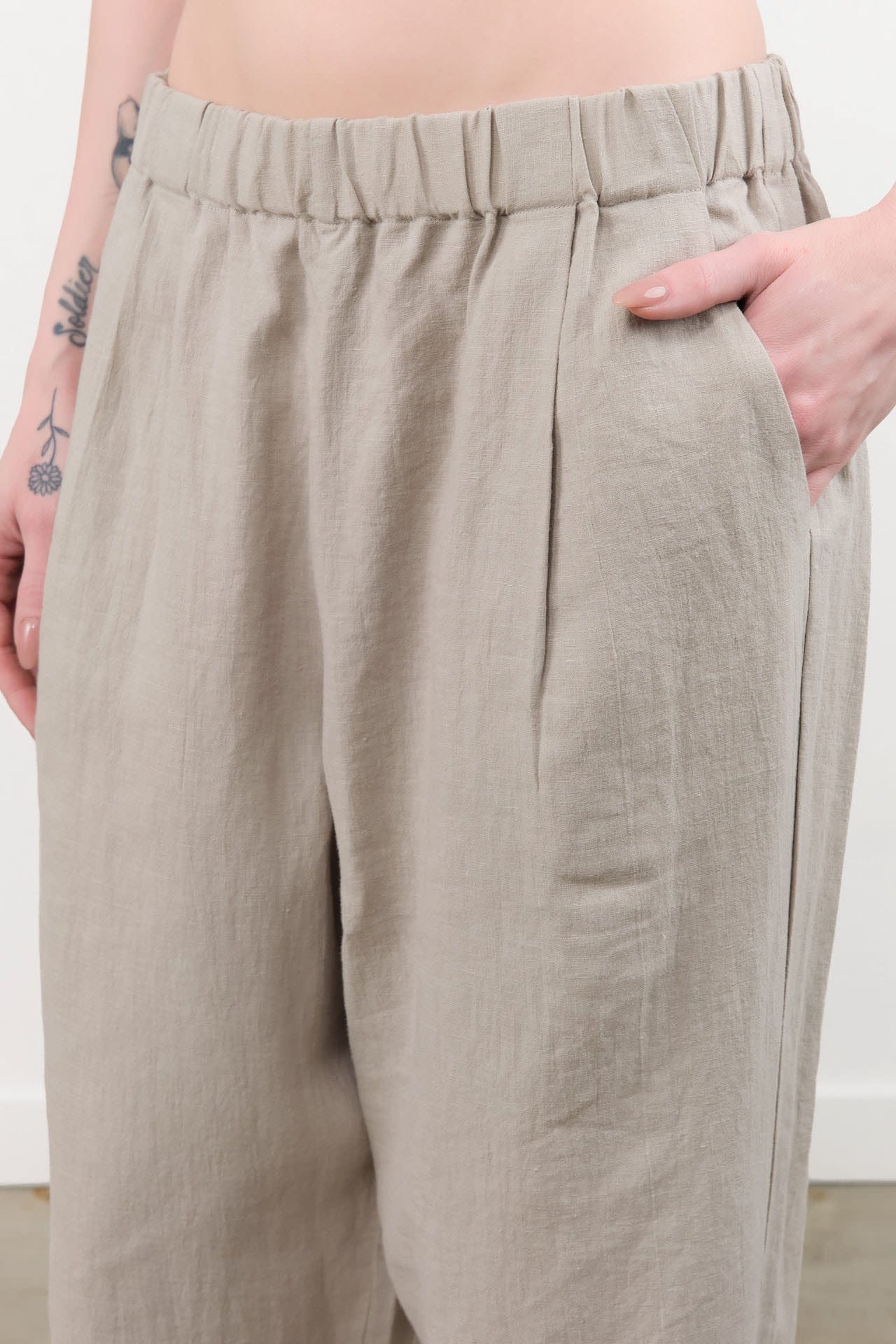 Evam Eva Apparel Womens Pants Water Linen Wide Pants Grege / One Size