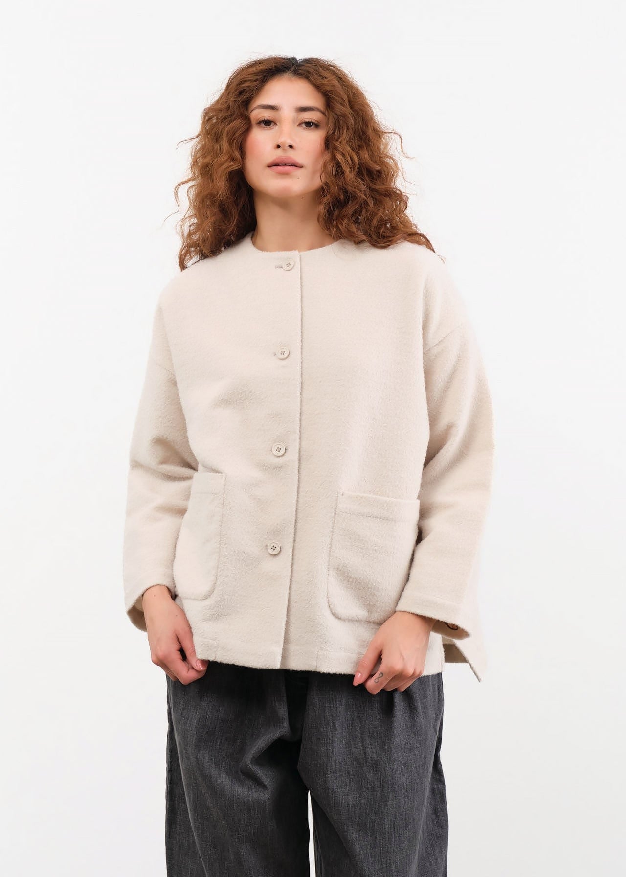 Evam Eva Apparel Womens Jackets Wool Boucle Jacket