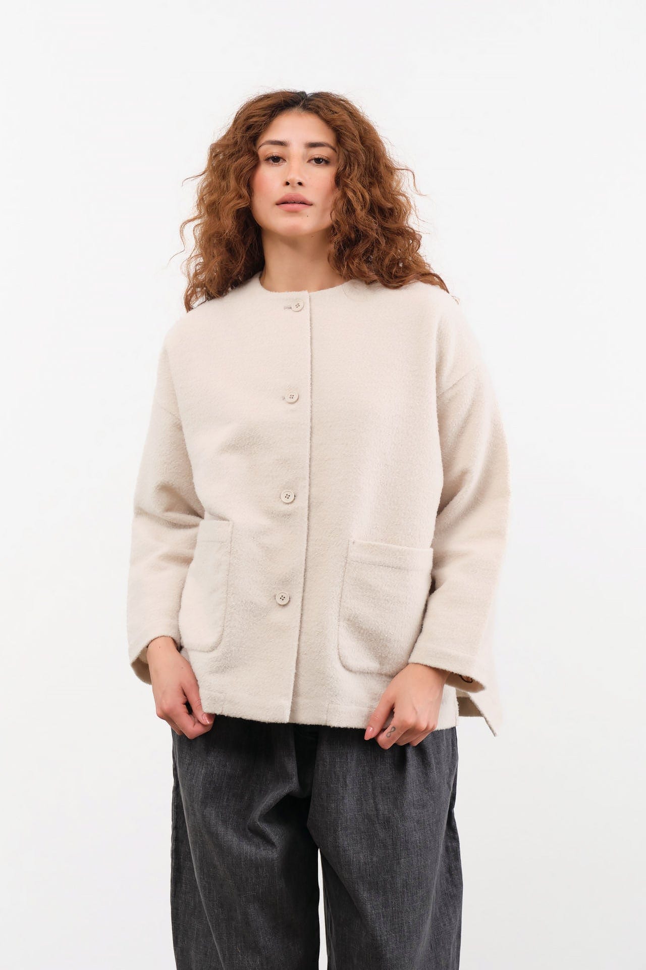 Evam Eva Apparel Womens Jackets Wool Boucle Jacket