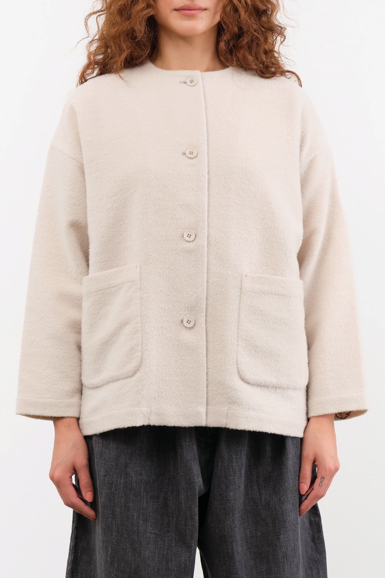 Evam Eva Apparel Womens Jackets Wool Boucle Jacket