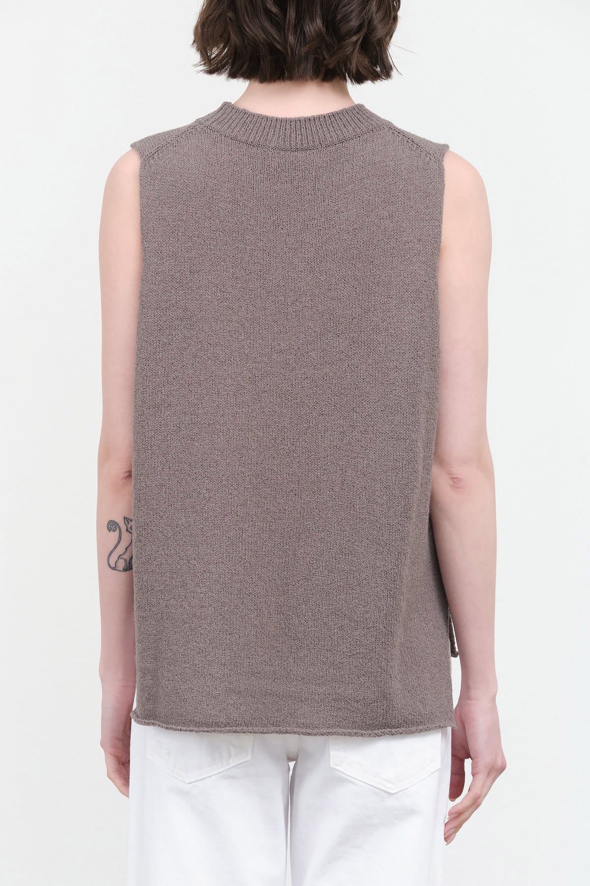Back view of Wool Lily Vest in Otter Gray