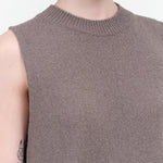 Collar view of Wool Lily Vest in Otter Gray