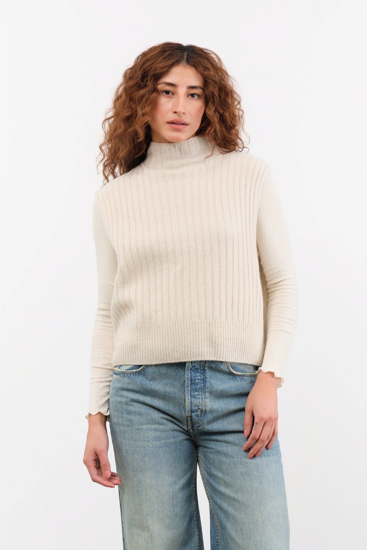 Evam Eva Apparel Womens Sweaters Wool Silk Vest Ivory / One Size