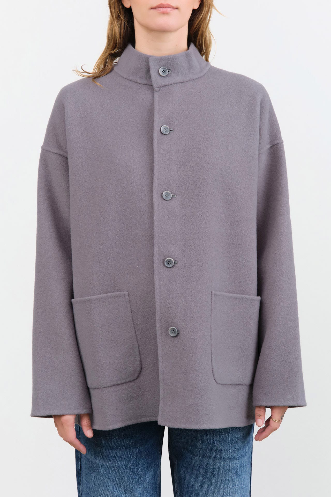 Evam Eva Apparel Womens Jackets Wool Stand Collar Jacket Blue Gray / One Size