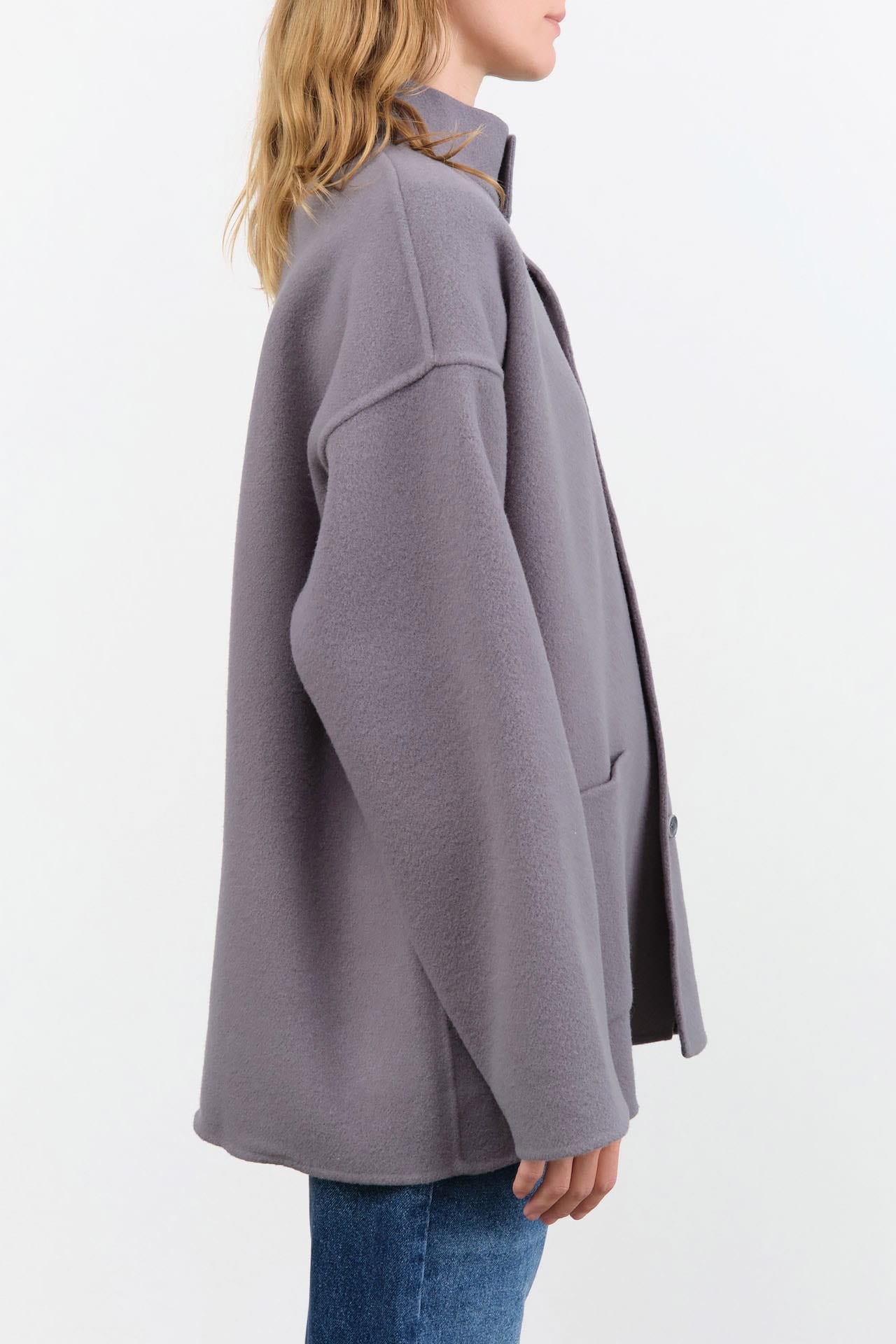 Evam Eva Apparel Womens Jackets Wool Stand Collar Jacket Blue Gray / One Size