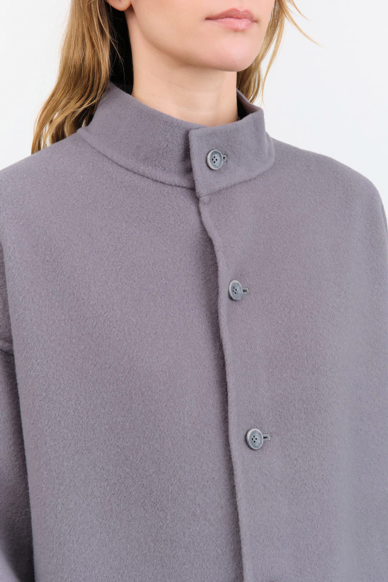 Evam Eva Apparel Womens Jackets Wool Stand Collar Jacket Blue Gray / One Size