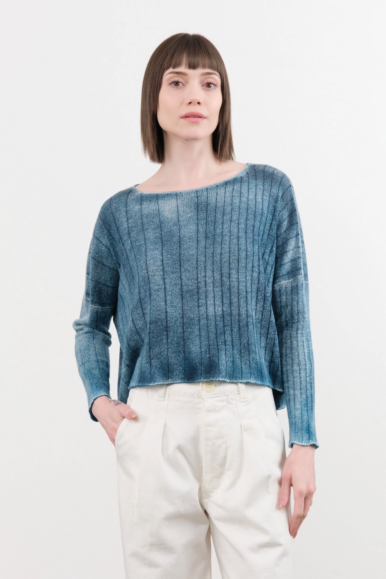 F Cashmere Apparel Womens Sweaters Eva Lightweight Cashmere Pullover in Blue