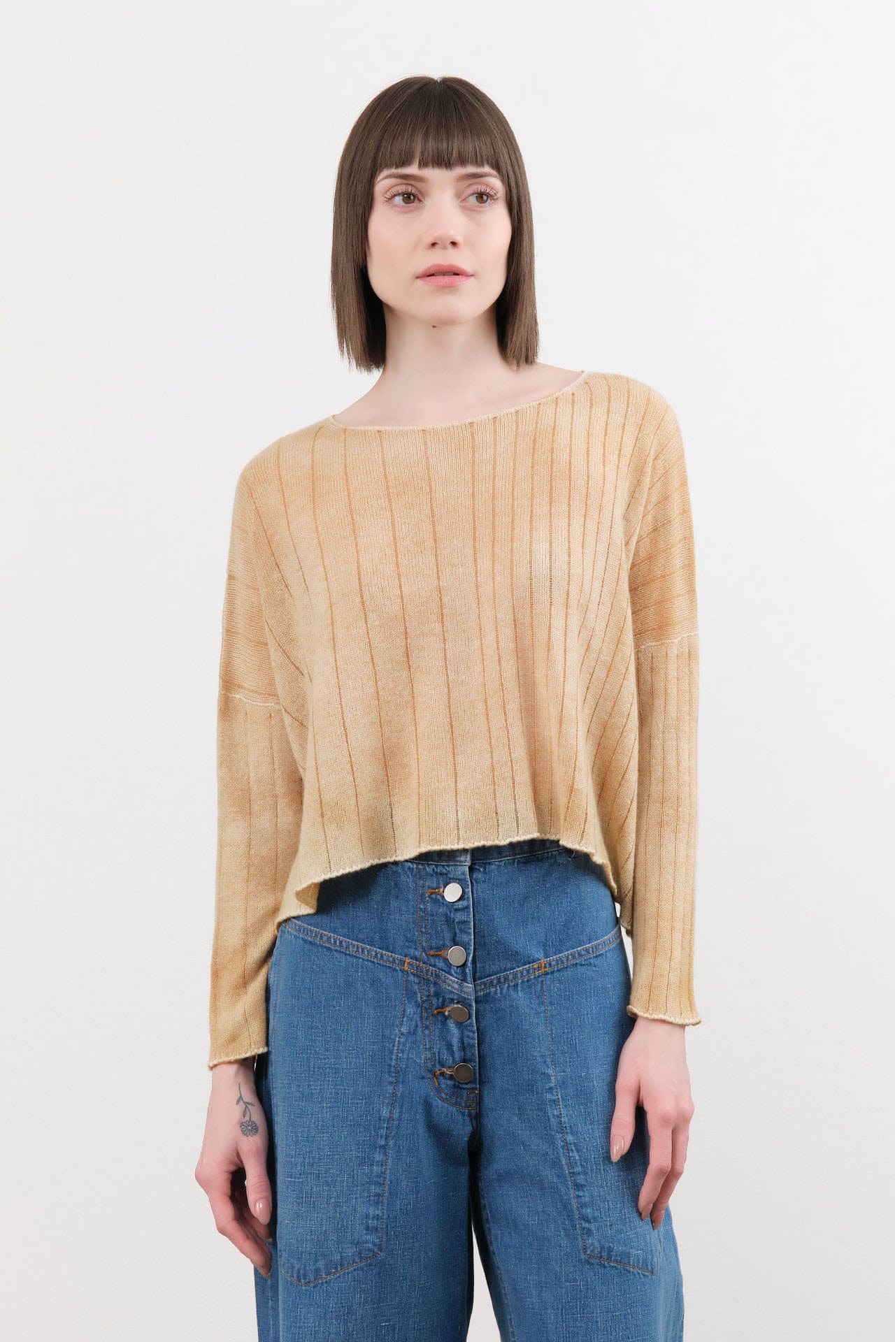 F Cashmere Apparel Womens Sweaters Eva Lightweight Cashmere Pullover in Taupe