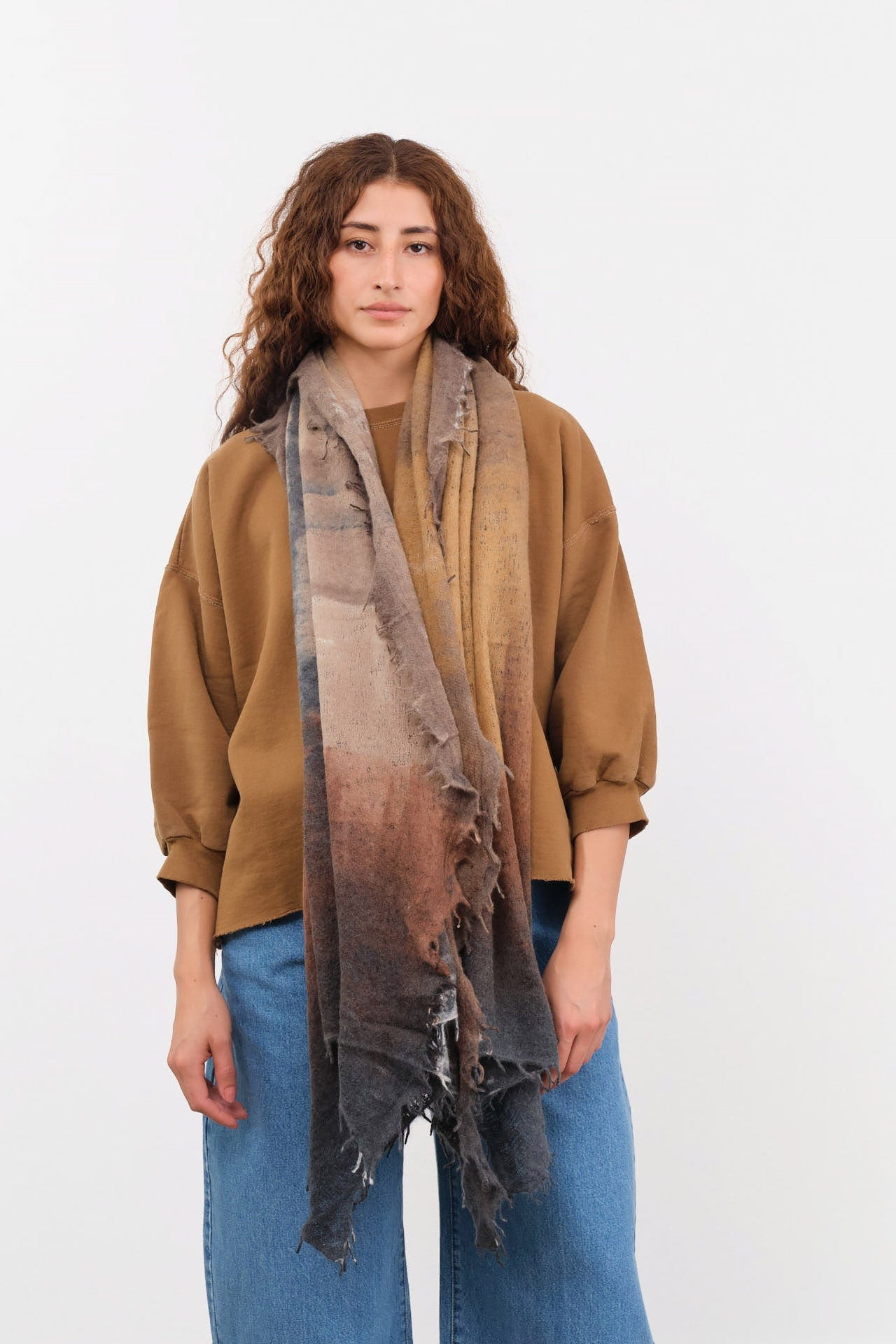 F Cashmere Accessories Scarves Felt Shawl in Brown/Black Brown/Black / One Size