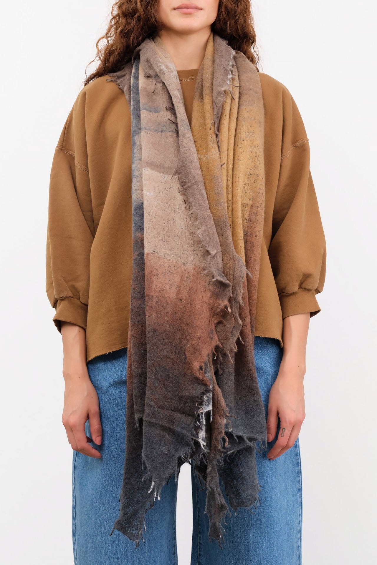 F Cashmere Accessories Scarves Felt Shawl in Brown/Black Brown/Black / One Size