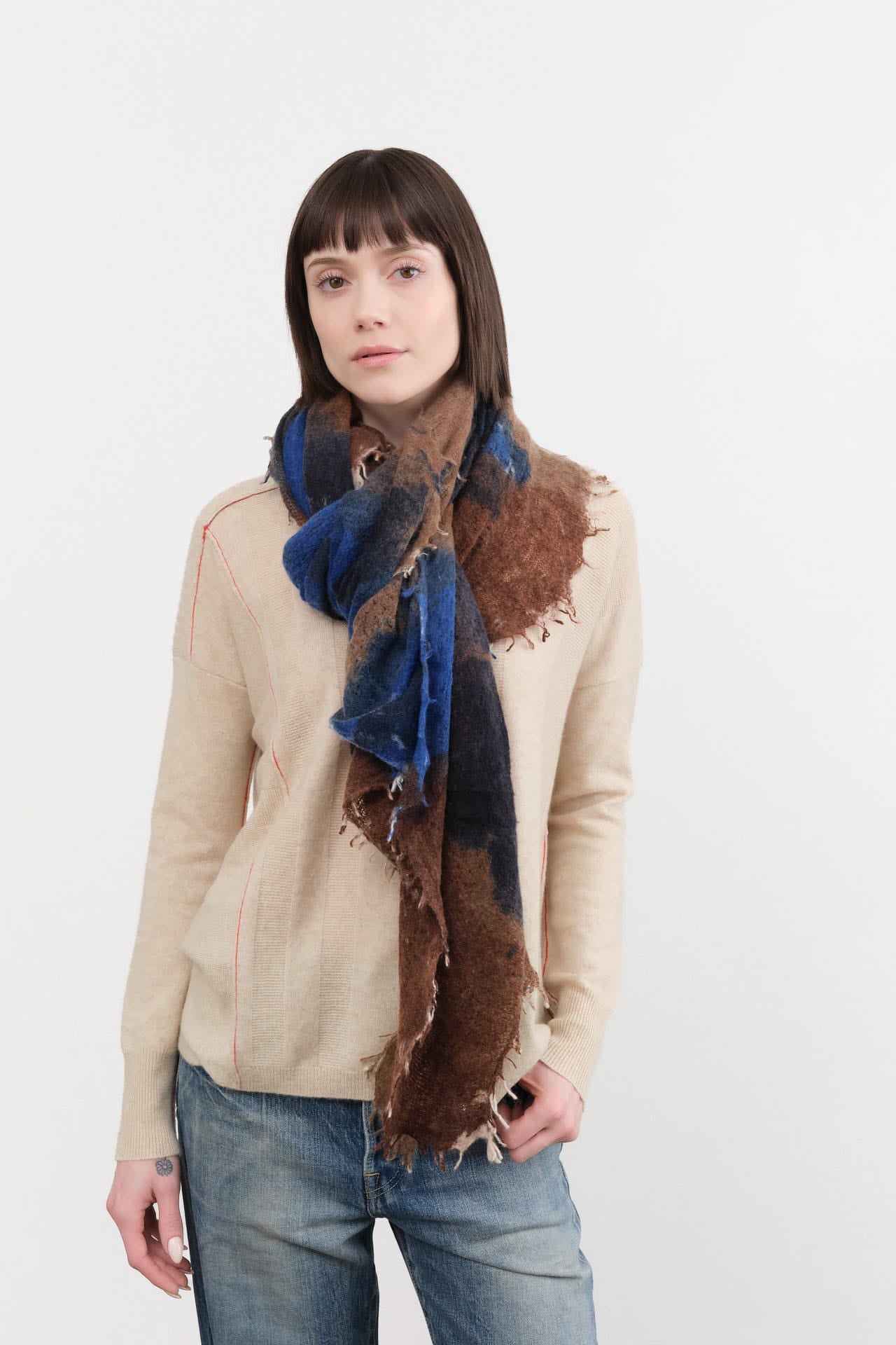 F Cashmere Accessories Scarves Felt Shawl in Patina Patina