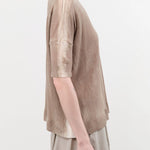 F Cashmere Apparel Womens Blouses Forbicine Linen T-Shirt in Beige
