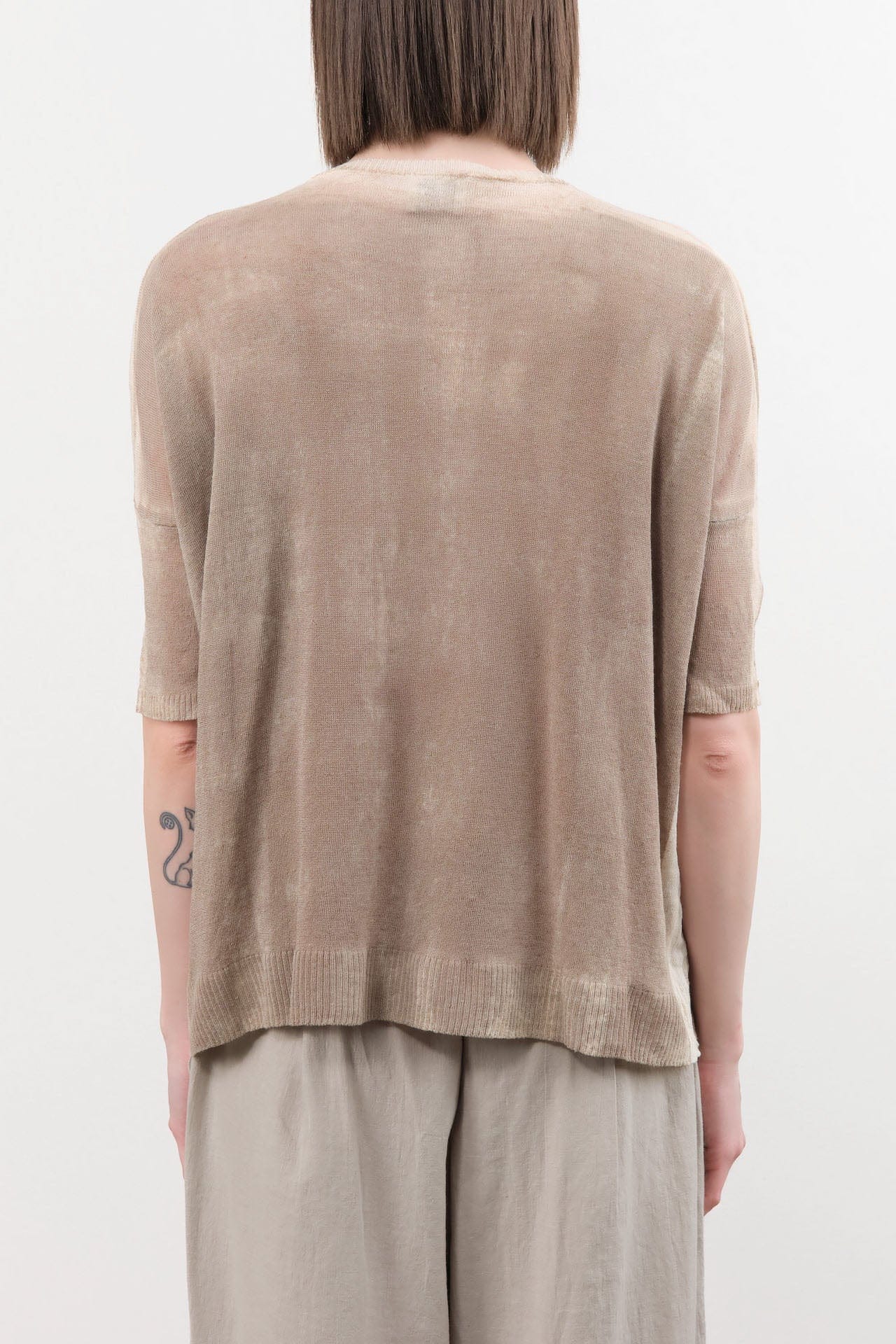 F Cashmere Apparel Womens Blouses Forbicine Linen T-Shirt in Beige