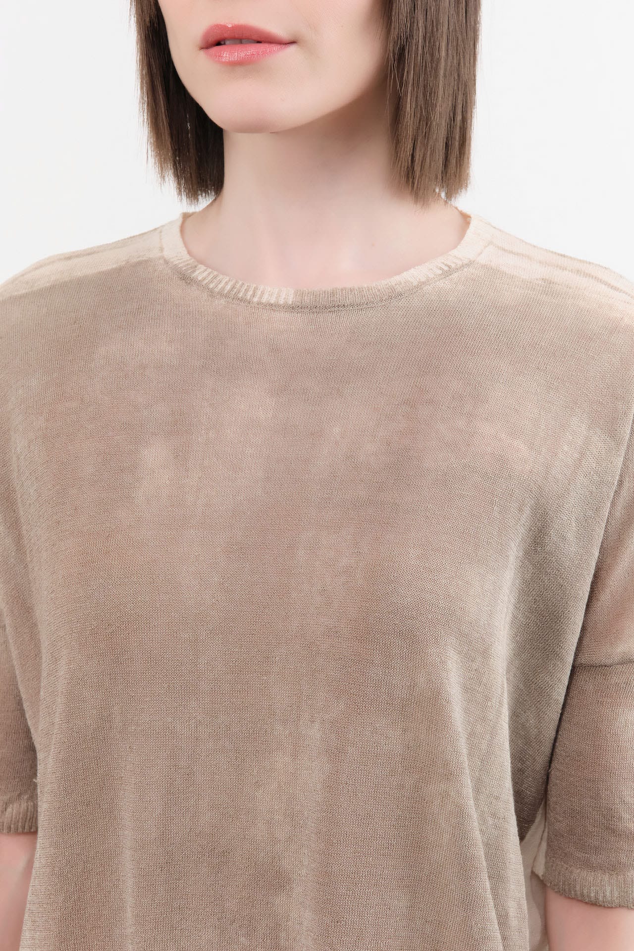 F Cashmere Apparel Womens Blouses Forbicine Linen T-Shirt in Beige