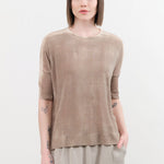 F Cashmere Apparel Womens Blouses Forbicine Linen T-Shirt in Beige