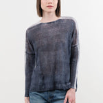 F Cashmere Apparel Womens Blouses Forbicine Long Sleeve Linen T-Shirt in Blue