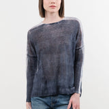 F Cashmere Apparel Womens Blouses Forbicine Long Sleeve Linen T-Shirt in Blue