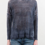 F Cashmere Apparel Womens Blouses Forbicine Long Sleeve Linen T-Shirt in Blue