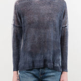 F Cashmere Apparel Womens Blouses Forbicine Long Sleeve Linen T-Shirt in Blue